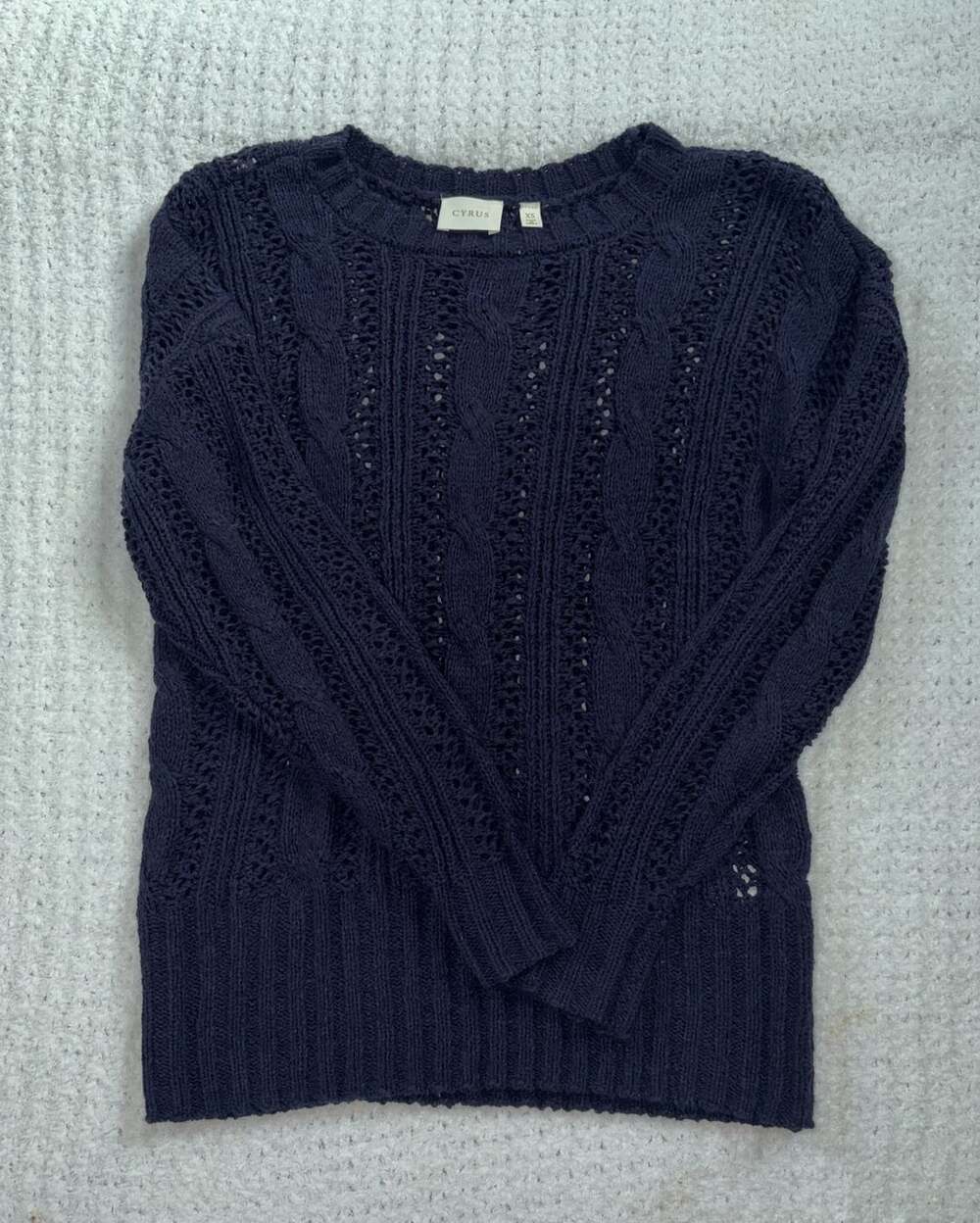 Cyrus Sweater Size XS Navy Blue Open Knit Cable Pullover
